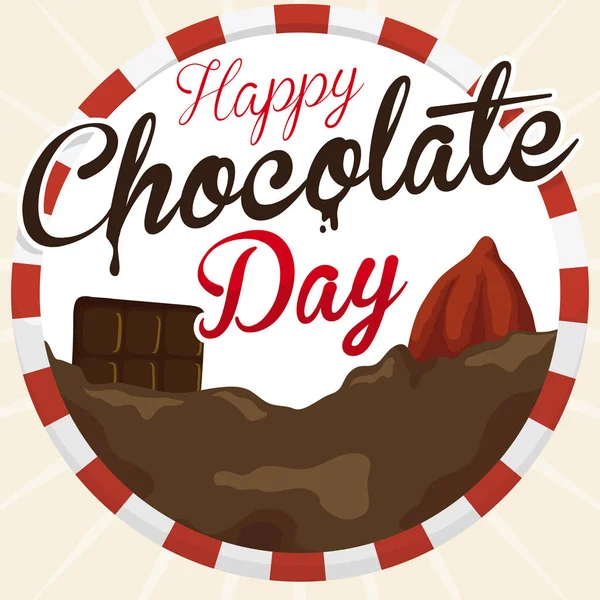 Feijão de cacau, barra de chocolate e bebida para o dia de chocolate, ilustração vetorial — Vetor de Stock