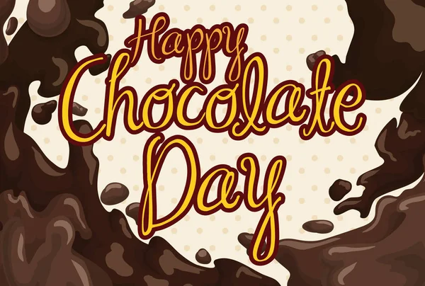 Design de dia de chocolate com deliciosas inundações de chocolate líquido, ilustração vetorial — Vetor de Stock