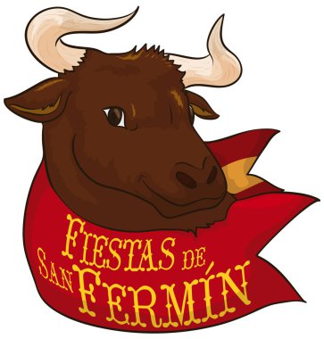 Boğa ve tebrik üzerinde kırmızı mendil San Fermin, vektör çizim için oturum açın