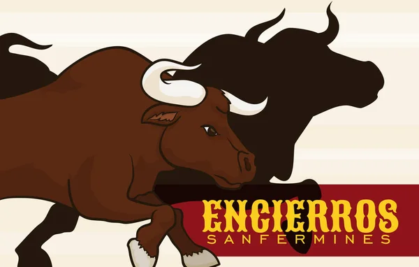 Toros Corriendo en Encierros Tradicionales en Festival de San Fermín, Ilustración Vectorial — Vector de stock