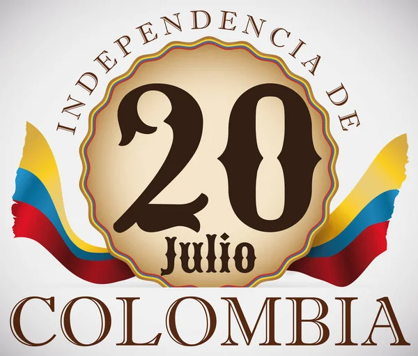 コロンビア独立記念日の祭典のためのフラグと愛国心が強いバッジ ベクトル イラスト — ストックベクタ