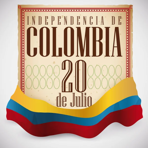 Desplazamiento y bandera colombiana para conmemorar declaración de independencia, ilustración vectorial — Archivo Imágenes Vectoriales