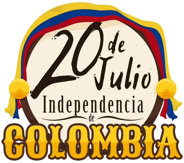 Κουμπί με τρίχρωμη σημαία για τον εορτασμό Ημέρα ανεξαρτησίας Κολομβία, εικονογράφηση διάνυσμα — Διανυσματικό Αρχείο