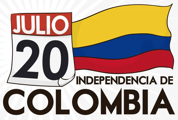 Lösblad kalender med datum och flagga för Colombia självständighetsdagen, vektor Illustration — Stock vektor