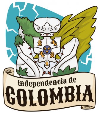 İkonik Llorente'nın çiçek vazo ve Kolombiya Bağımsızlık günü, vektör çizim için şerit