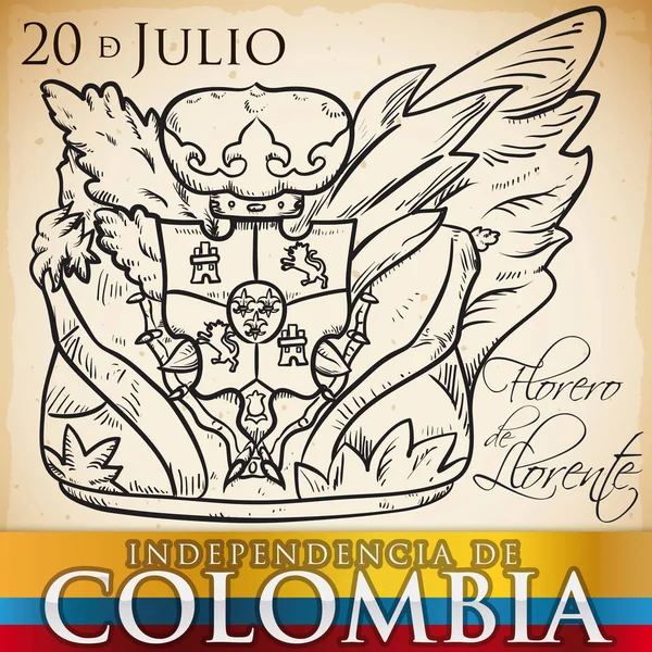 손으로 그린 콜롬비아 독립 기념일, 벡터 일러스트 레이 션에 대 한 깨진 Llorente의 꽃병 — 스톡 벡터