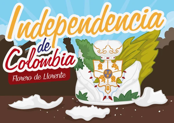 Florero legendario de Llorente roto para el Día de la Independencia de Colombia, Vector Illustration — Archivo Imágenes Vectoriales