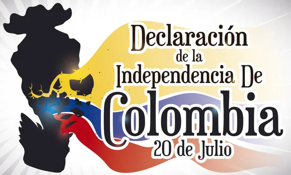 Разбитая цветочная ваза с триколорным флагом ко Дню независимости Колумбии, векторная иллюстрация — стоковый вектор
