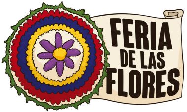 Geleneksel çiçek tekerlek ve vektör çizim çiçek Festivali için kaydırma