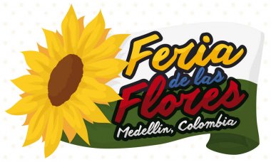 Medellin bayrak ve ayçiçeği Kolombiyalı çiçek Festivali, vektör çizim için