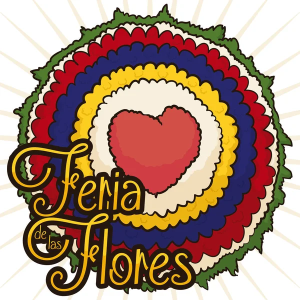 Arreglo de flores redondeadas con corazón para el Festival de las Flores, ilustración vectorial — Archivo Imágenes Vectoriales