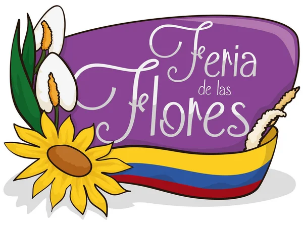 Blommönster med flagga för colombianska Festival av blommor, vektorillustration — Stock vektor