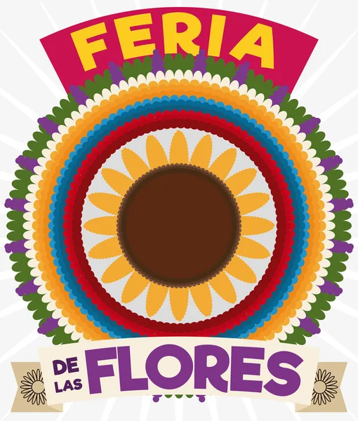 Silleta colorida com fitas para o festival colombiano das flores, ilustração vetorial — Vetor de Stock