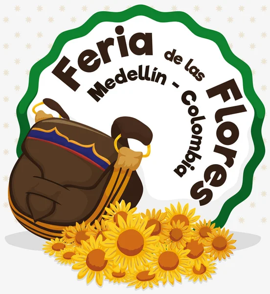 Borsa tradizionale colombiana e margherite per festa dei fiori, illustrazione vettoriale — Vettoriale Stock