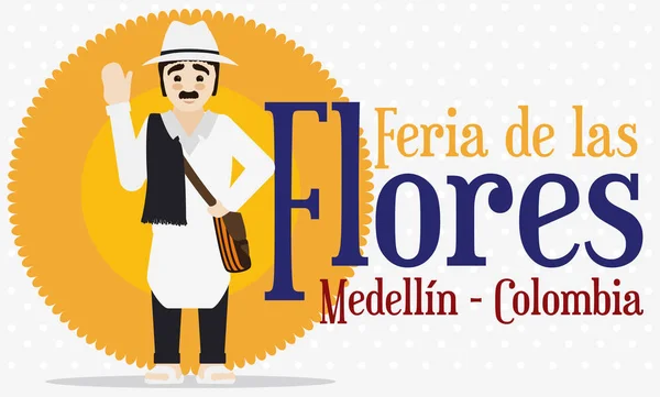 Παραδοσιακή κολομβιανή χαρακτήρα Arriero τον εορτασμό φεστιβάλ λουλουδιών, εικονογράφηση διάνυσμα — Διανυσματικό Αρχείο
