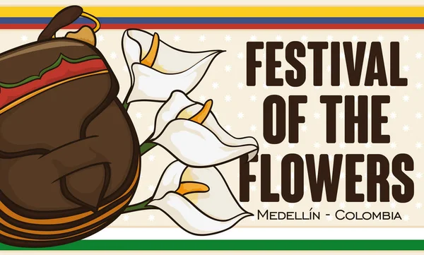 Carriel y Anthuriums para el Festival Colombiano de las Flores, Ilustración Vectorial — Vector de stock