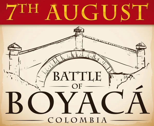 Puente conmemorativo de Boyaca en estilo dibujado a mano para vacaciones colombianas, ilustración vectorial — Vector de stock