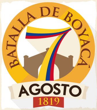 Boyaca köprü siluet vektör çizim Kolombiya Milli Günü için yuvarlak düğmeyle