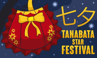 Yıldızlı gece ve Tanabata veya yıldız Festivali, vektör çizim için geleneksel Kinchaku