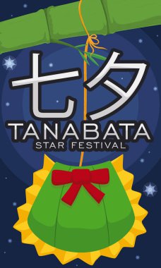Bambu altında Tanabata Festival için vektör çizim asılı Kinchaku ile Starry Night