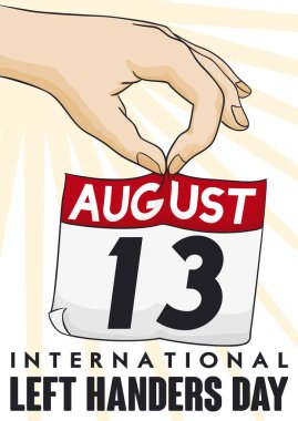 Hand Gripping a Loose-leaf Calendar to Celebrate Left Handers Day, Vector Illustration clipart