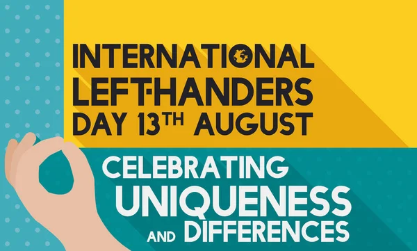 Une main tirant un panneau jaune pour commémorer la Journée internationale des gauchers, Illustration vectorielle — Image vectorielle