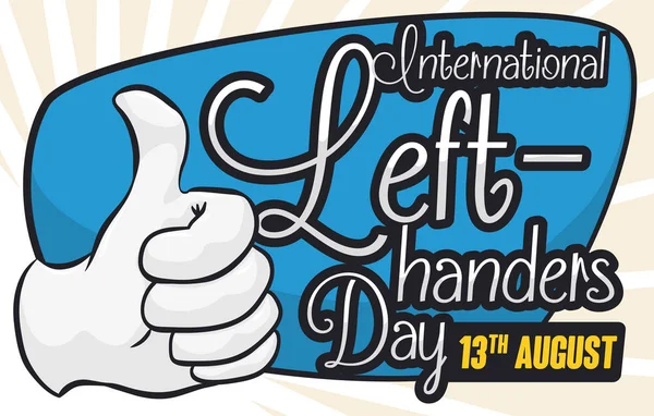 Commemorative Design for International Left-handers Day with Thumb-up Gesture, Vector Illustration — Stock Vector