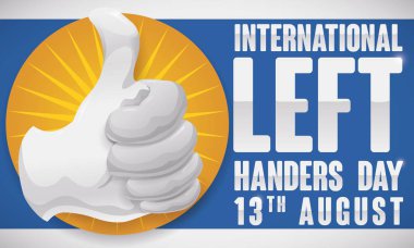 Thumb Up over Button to Celebrate International Left Handers Day, Vector Illustration clipart
