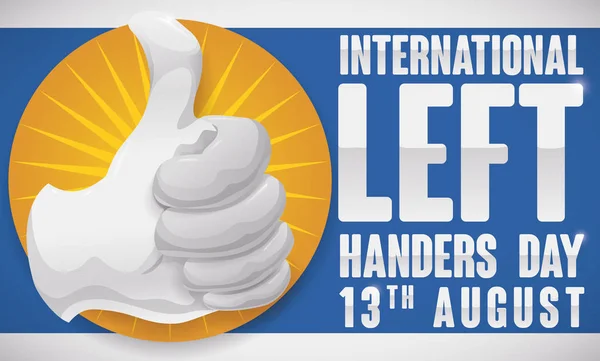 Thumb Up over Button to Celebrate International Left Handers Day, Vector Illustration — Stock Vector