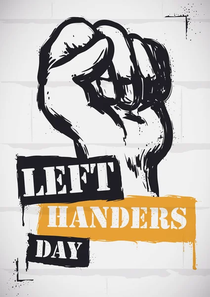 Wall with a Fist in Stencil Style for Left-handers Day, Vector Illustration — Stock Vector