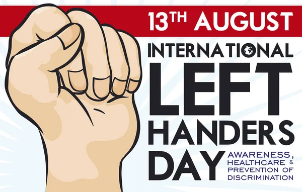 Fist in High and Precepts for International Left Handers Day, Vector Illustration — Stock Vector