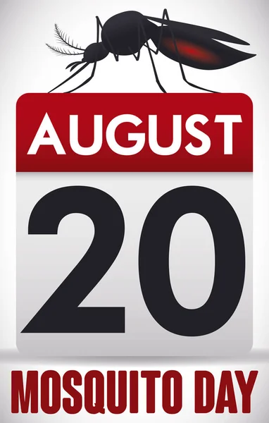 Πιπίλισμα ένα αφαιρούμενα φύλλα ημερολογίου για εκδήλωση ημέρα κουνουπιών, κουνούπια διανυσματικά εικονογράφηση — Διανυσματικό Αρχείο