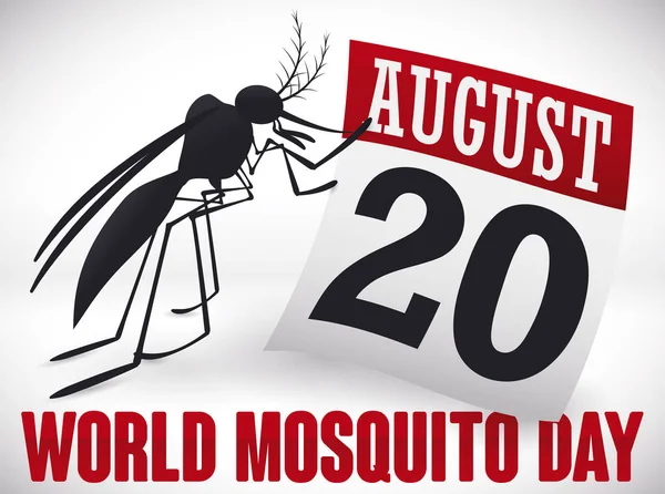 Komara i kalendarz papieru na Światowy dzień komara, ilustracji wektorowych — Wektor stockowy