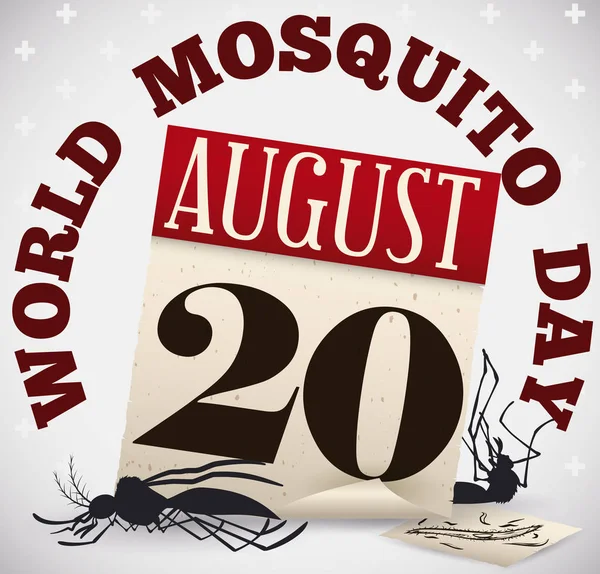 Νεκρά τα κουνούπια, παλιά κινητά φύλλα ημερολογίου, ελονοσία κλήρωση για ημέρα κουνουπιών, εικονογράφηση διάνυσμα — Διανυσματικό Αρχείο