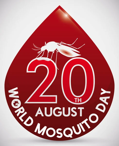 Σχεδίαση ημέρα κουνουπιών κόσμο με σχήμα σταγόνα αίματος και κουνούπι, διανυσματικά εικονογράφηση — Διανυσματικό Αρχείο