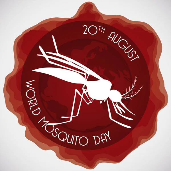 Κουνούπι σιλουέτα πάνω από κόσμο για την παγκόσμια ημέρα κουνουπιών, εικονογράφηση διάνυσμα — Διανυσματικό Αρχείο