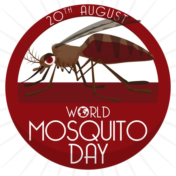Okrągły przycisk z komara wewnątrz tego dnia komara, ilustracji wektorowych — Wektor stockowy