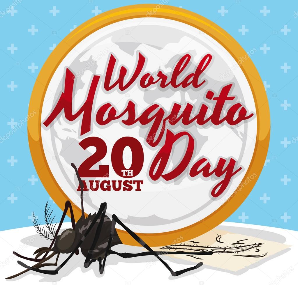 Round Button Smashing a Mosquito to Commemorate World Mosquito Day, Vector Illustration
