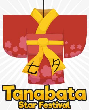 Kimono kağıt veya Kamigoromo bir ip Tanabata için vektör çizim astı