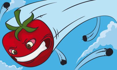 Cartoon Tomato Thrown at Full Speed in a Tomato Battle, Vector Illustration clipart