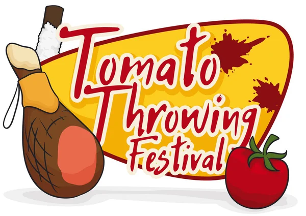 ハム、トマティーナ祭り、ベクトル イラストのスティックとトマトを Soaped — ストックベクタ