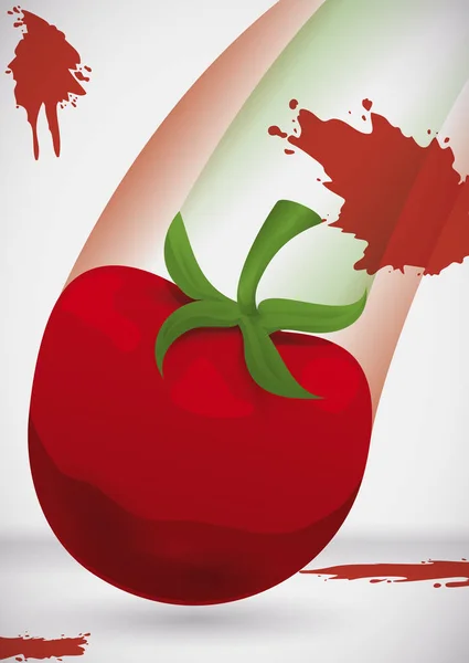 Tomate mit voller Geschwindigkeit auf den Boden geworfen, Vektor-Illustration — Stockvektor