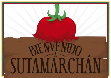 Sutamarchan, Kolombiya, vektör çizim Tomatina Festival için konuksever işareti