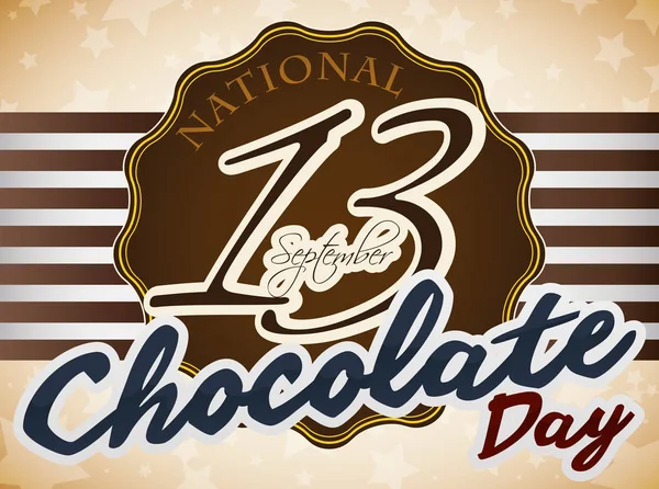 Gedenkdesign mit Etikett zum amerikanischen Nationalfeiertag der Schokolade, Vektorillustration — Stockvektor