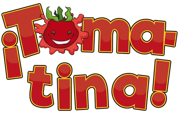 トマティーナ祭りのかわいいトマトと記号の挨拶、ベクトル イラスト — ストックベクタ