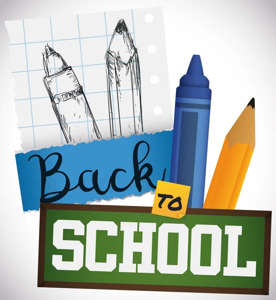 Promotional Design with Supplies for Back to School Season, Vector Illustration — Stock Vector