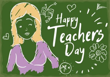 Öğretmenler günü, Ve için kadın eğitimci tasarımı ile çizim doodle