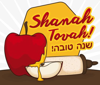 Apple ile bal, kaydırma ve Yahudi yeni yılı için tebrik vektör çizim