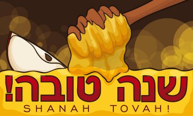 Lezzetli elma dilim için Rosh Hashanah, vektör çizim kapsayan bal ayı