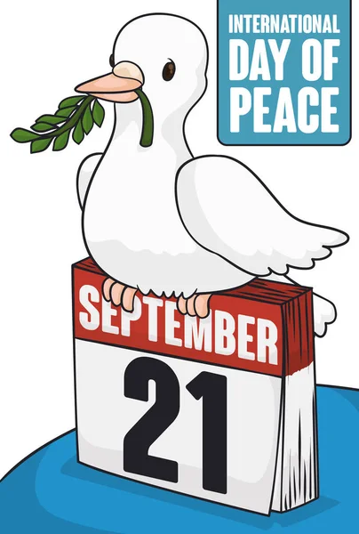 Dove se acostó en un calendario para el Día de la Paz, ilustración vectorial — Vector de stock